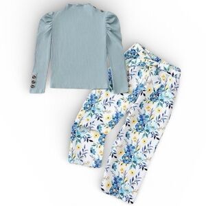 Girls Saeaby 2 Piece Outfit Ribbed Top Floral Pants Size 5/6